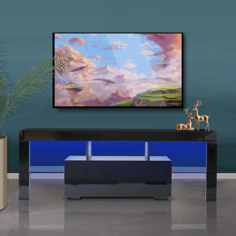 Morden TV Stand With LED Lights And Drawer