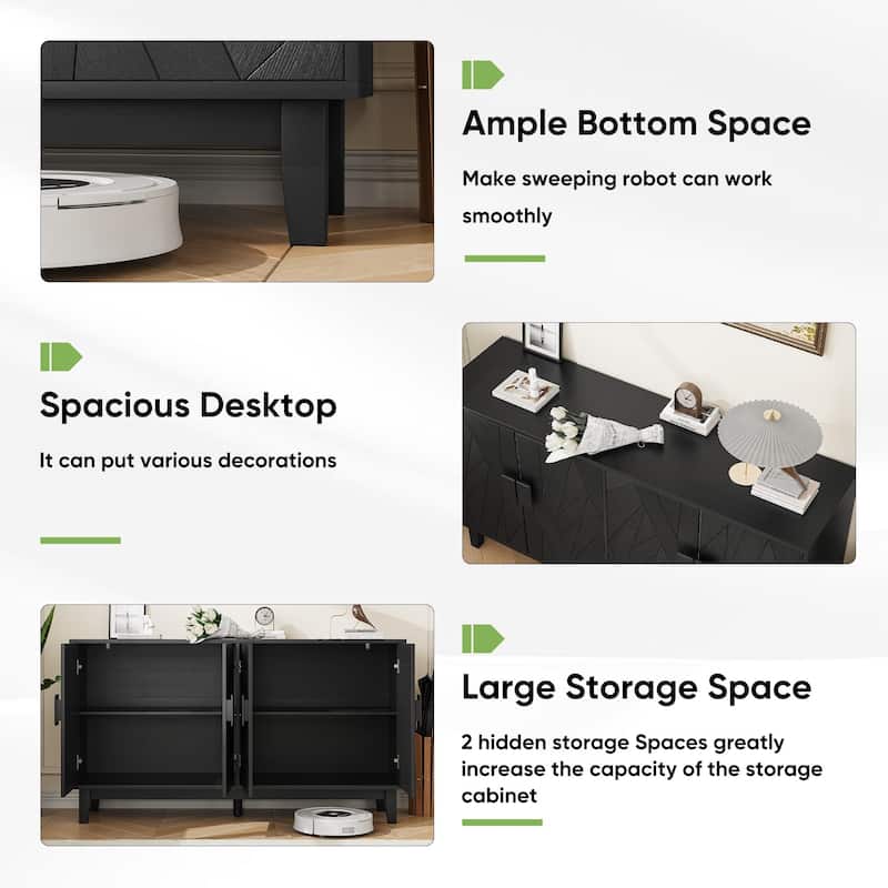 Modern Black Storage Sideboard Buffet Suitable for Dining Room and Kitchen