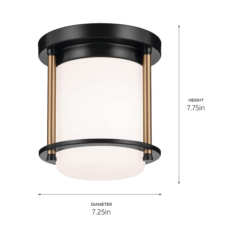 Kichler Lighting Brit 7.25 in. 1-Light Black and Champagne Bronze Flush Mount Light with Satin Etched Glass