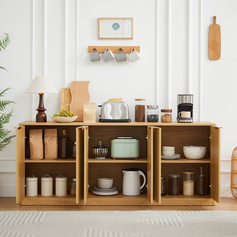 67-inch Modern Wavy Sideboard, Curved Contour Design Storage Cabinet, 6-door Cabinet With Storage Function, Suitable for kitchen