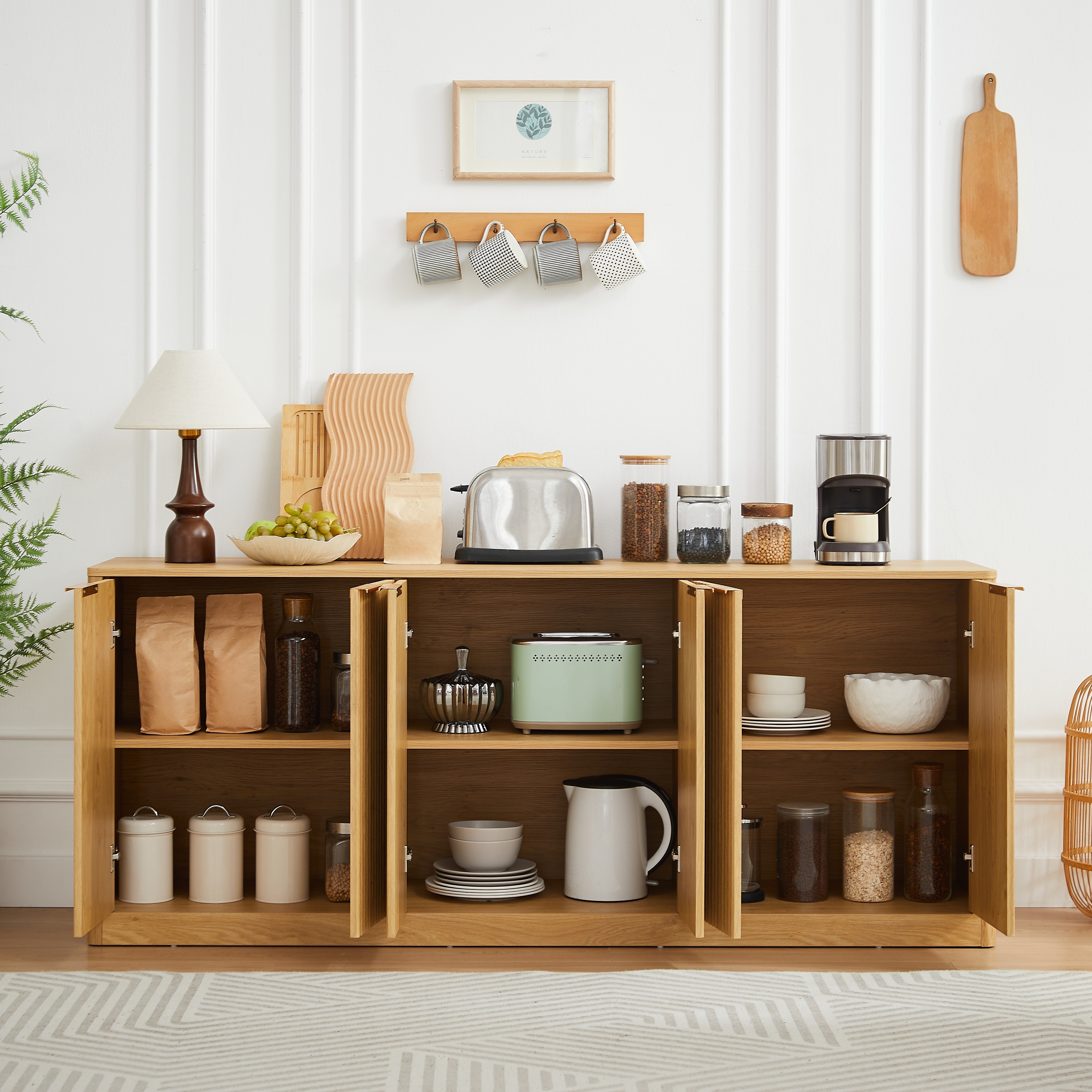 Modern Wavy Sideboard Large Buffet Storage Cabinet Entryway Floor Cabinet TV Stand Coffee Bar Cabinet