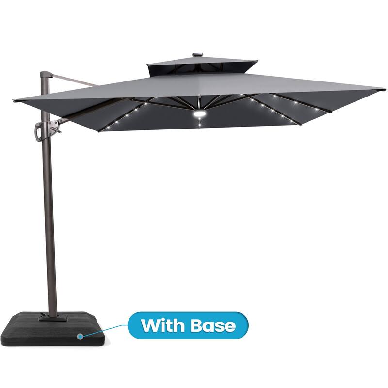 9 x 11 FT Outdoor LED Lighted Patio Cantilever Umbrella with 4-Piece Fillable Weighted Base
