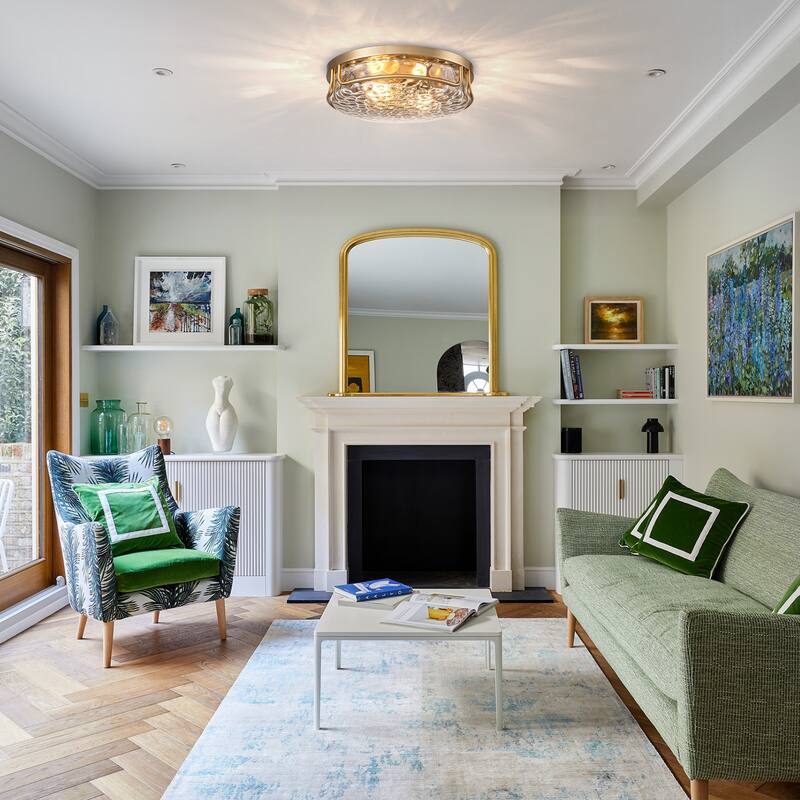 Farmhouse 2-Light Flush Mount Light with Water Ripples Glass