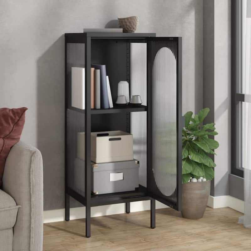 vidaXL Sideboard Black 15.7"x13.8"x41.3" Glass and Steel - 15.7" x 13.8" x 41.3"