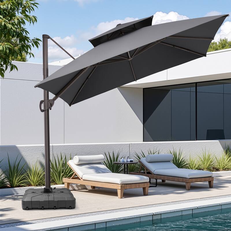 10.5ft Patio Outdoor Double Top Cantilever Offset Umbrella w/base - Dark Grey