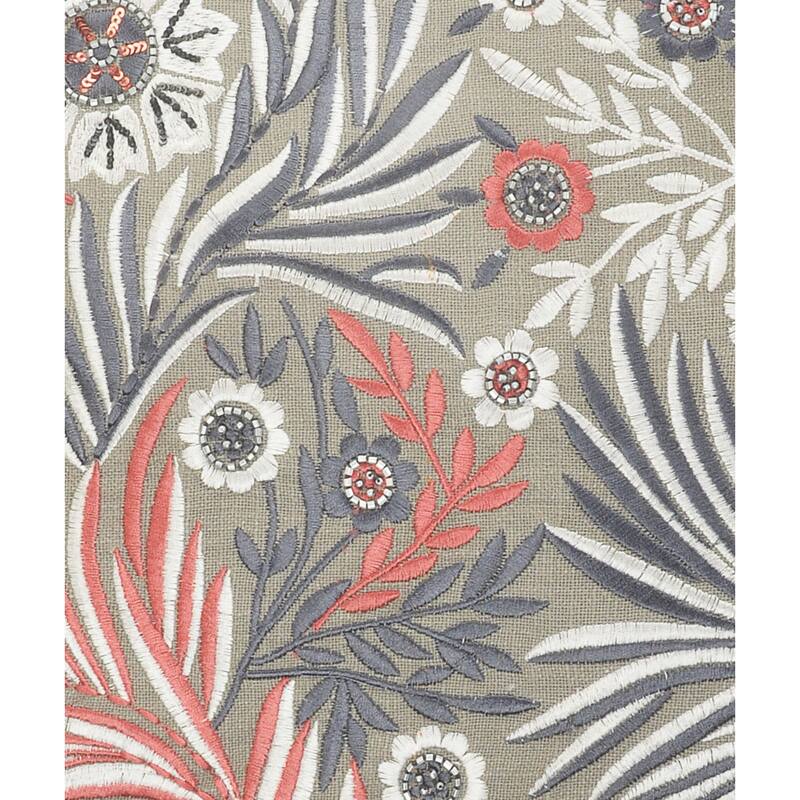 20" Gray and Red Floral Garden Square Throw Pillow