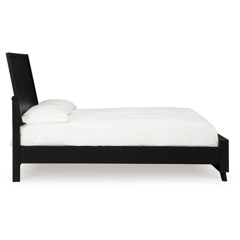 Danzi Queen Size Panel Bed With Clean-Lined Panel Headboard, Black Wood