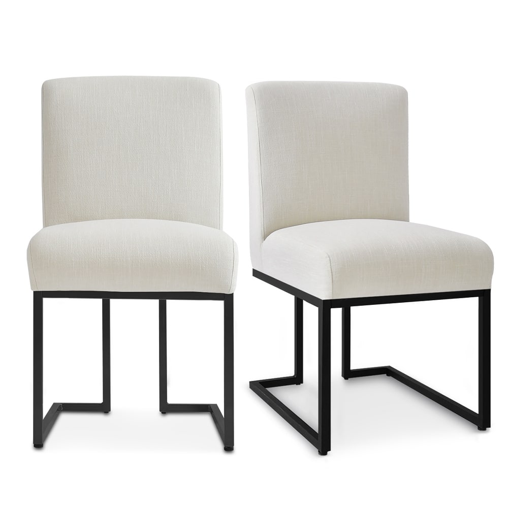 Chenille Upholstered Dining Chair with Black Metal Legs
