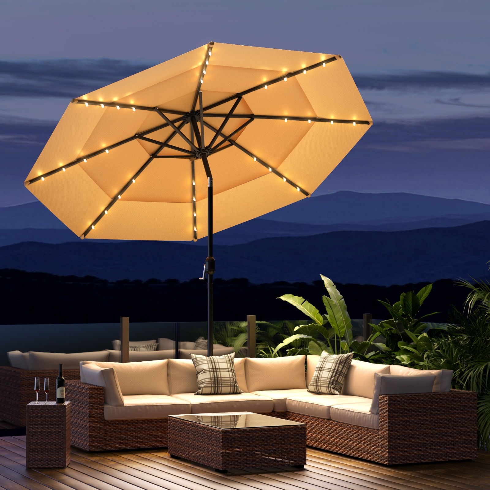 best patio umbrellas with lights AreShark 9FT Umbrella Solar Lights, 32 Lighted Pool Umbrella w/Tilt and Crank, Outdoor Market Solar for Garden, Deck, Backyard, Pool and Beach, Dark Red : Patio, Lawn and a wide array of colors to choose from Double-Sided Patio Umbrella with LED