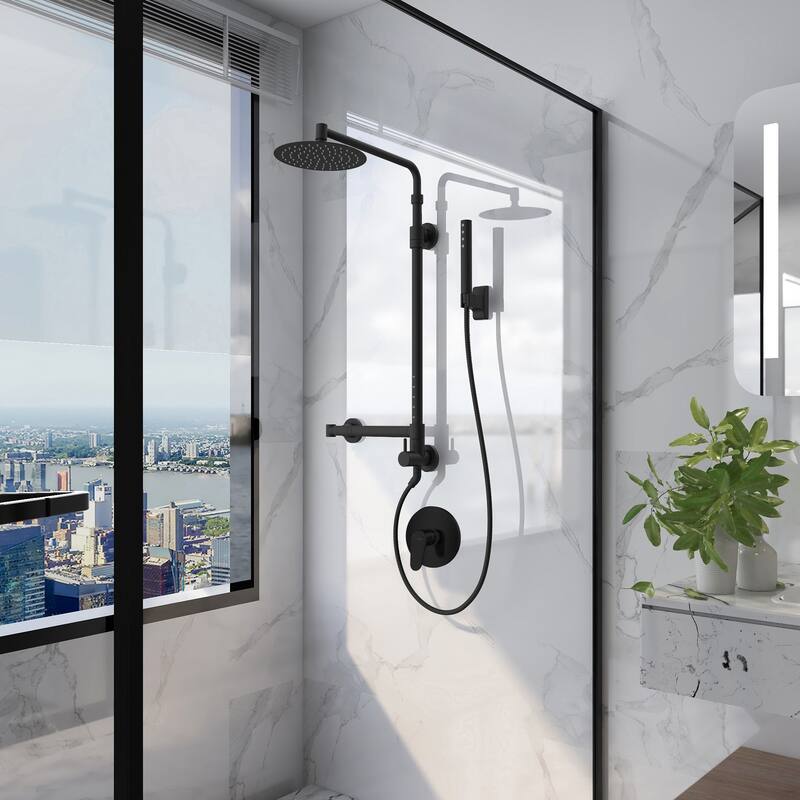 Atlantis 10-in Rain Showerhead Shower System with 5-Body Jets and Handshower Matte Black 1.8 GPM