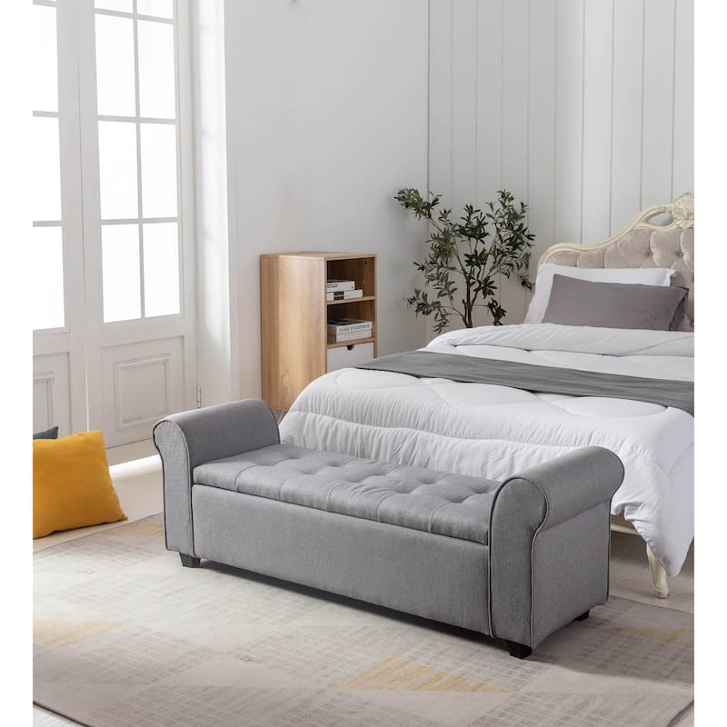 Porthos Home Wena Storage Bench, Rolled Armrests, Fabric Upholstery