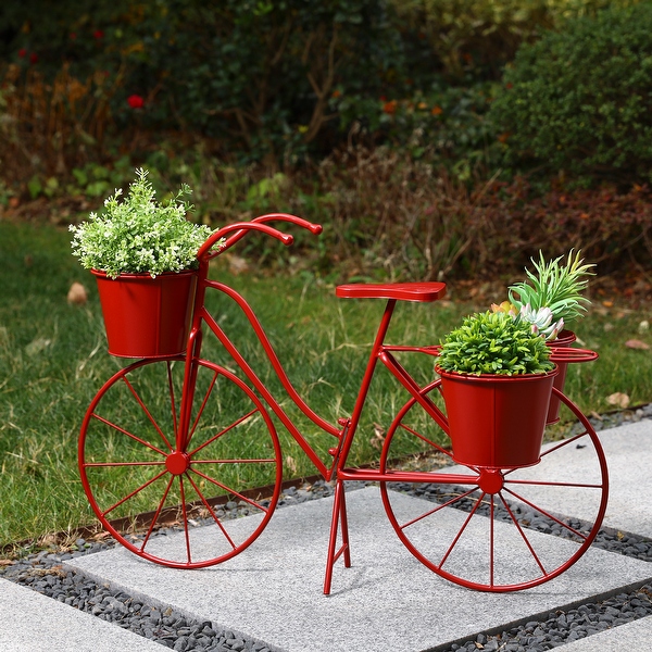 Glitzhome 29&quot;L Oversized Metal Red Bicycle Plant Stand