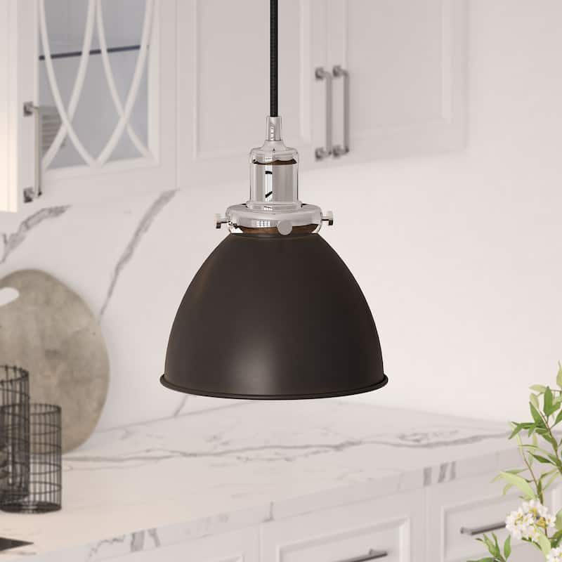 Madison 8" Wide Pendant with Metal Shade - Black/Nickel