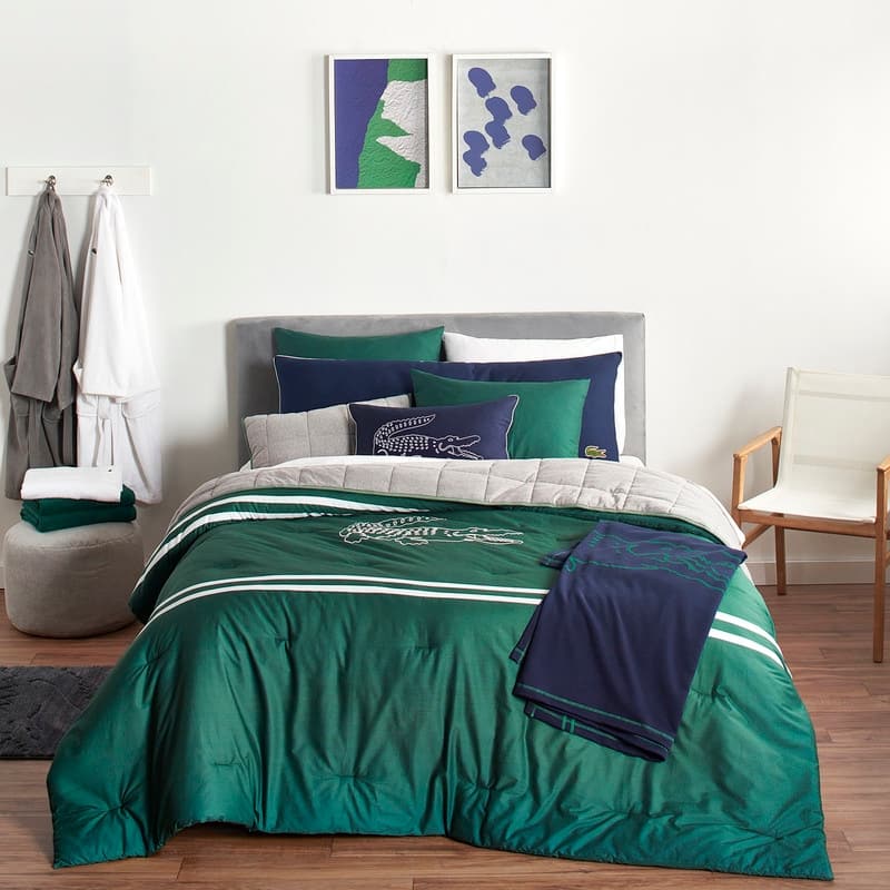 Lacoste Embroidered Big Croc 3-Piece Cotton Comforter Set - King - Posy Green
