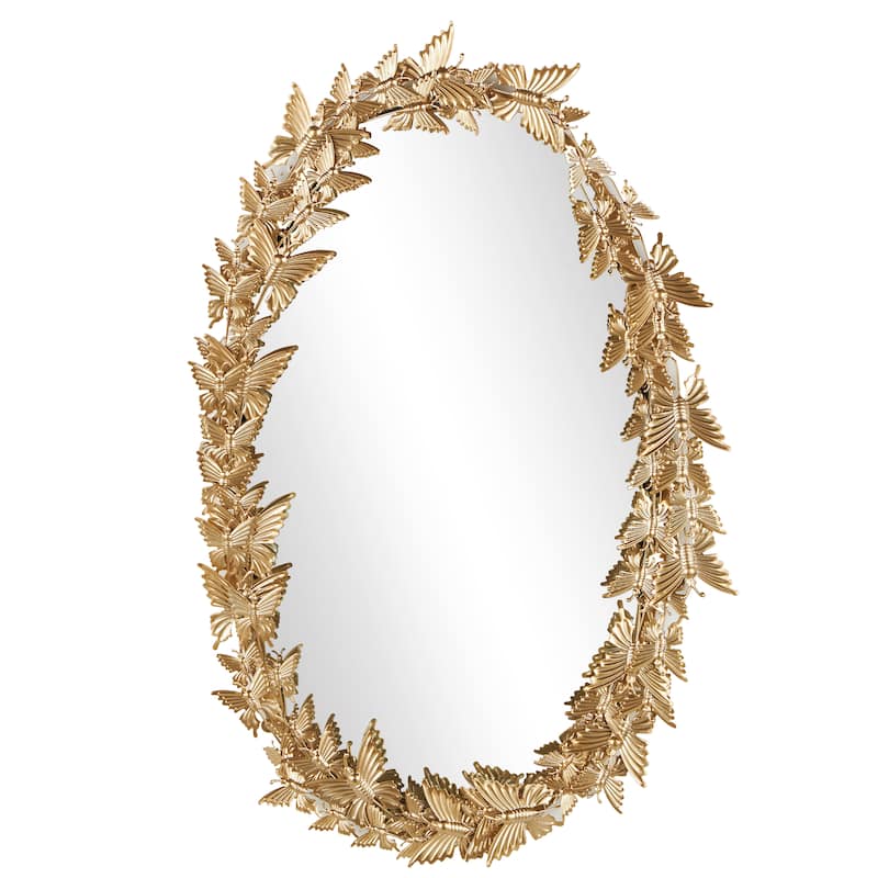 Metal Butterfly Oval 3D Wall Mirror - Gold - Roche River Decor - 5"Wx19"Lx33"H - 5"Wx19"Lx33"H - Gold