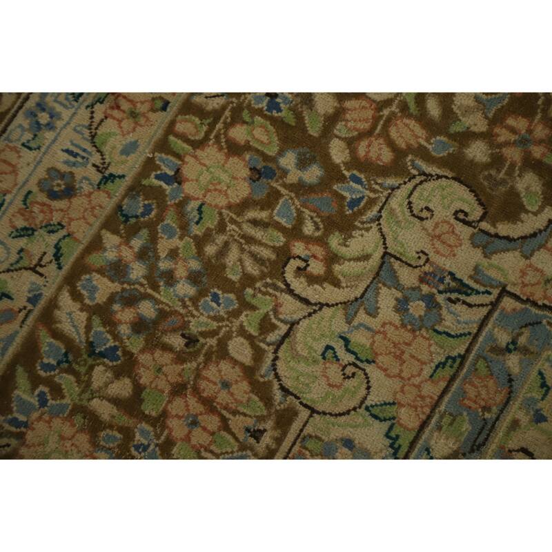 Hand Knotted Oriental 100% Wool Carpet Traditional Floral Brown Kerman Area Rug - 13' 4'' X 9' 6''