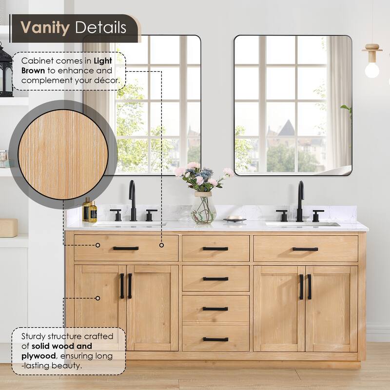Altair Gavino Bath Vanity with Grain White Composite Stone Top, no Mirror