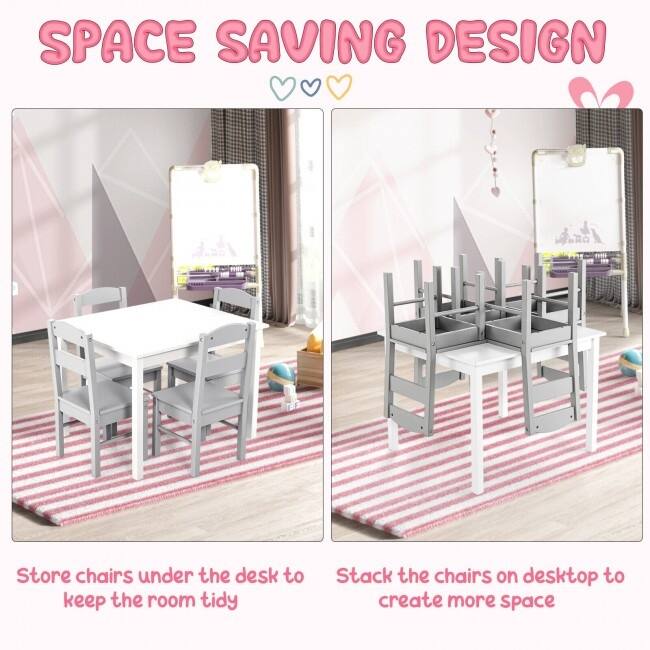 Kids 5 Pieces Table and Chair Set Wooden Children Activity Playroom Furniture Gift - table: 26" x 22" x 19" (L x W x H)
