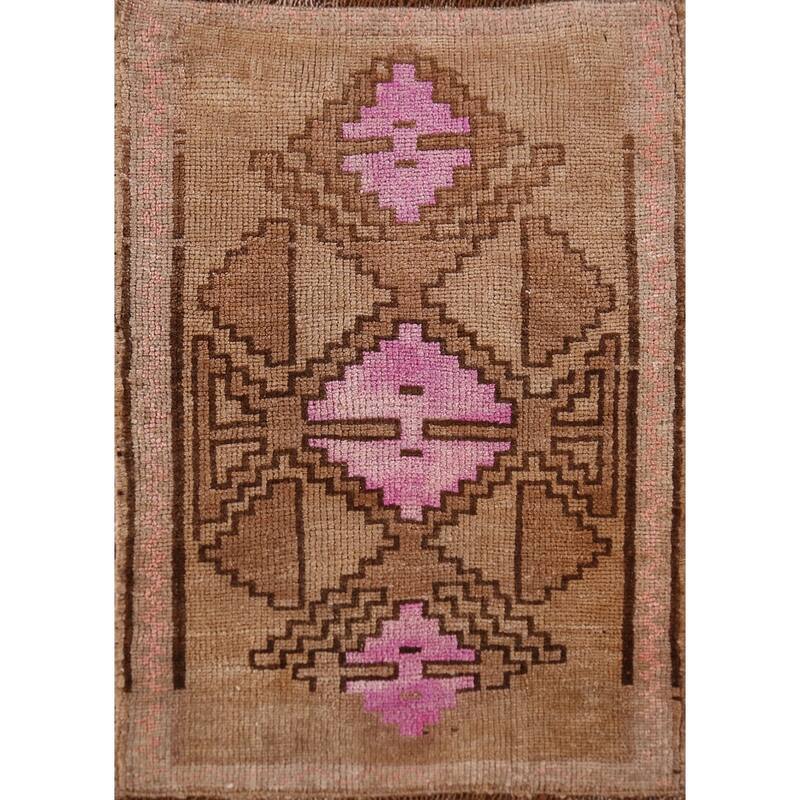 Hand Knotted Oriental 100% Wool Carpet Transitional Geometric Brown Anatolian Area Rug - 2' 7'' X 1' 10''