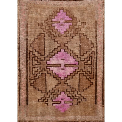 Hand Knotted Oriental 100% Wool Carpet Transitional Geometric Brown Anatolian Area Rug - 2' 7'' X 1' 10''
