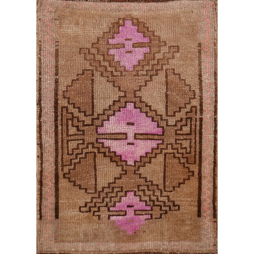 Hand Knotted Oriental 100% Wool Carpet Transitional Geometric Brown Anatolian Area Rug - 2' 7'' X 1' 10''