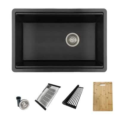 Dual mount 28 inch Black Composite Granite Single Bowl Workstation Kitchen Sink