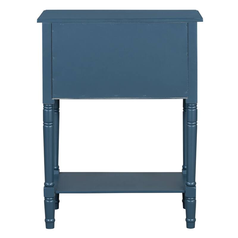 With three storage drawers and shelf console
