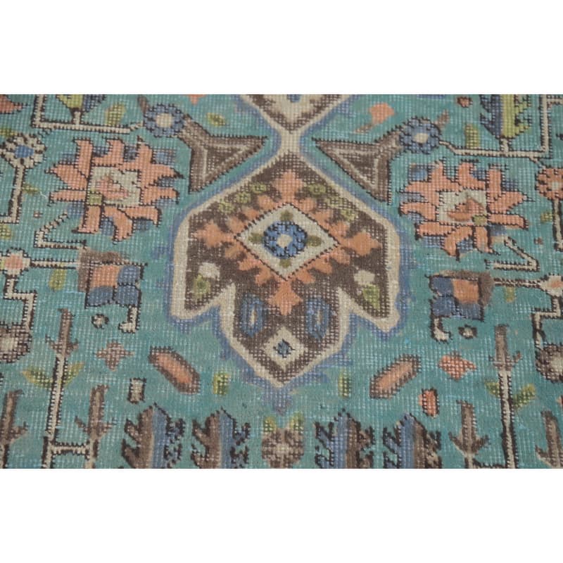 Light Blue Geometric Tabriz Persian Vintage Rug Handmade Wool Carpet - 6'4" x 9'4"
