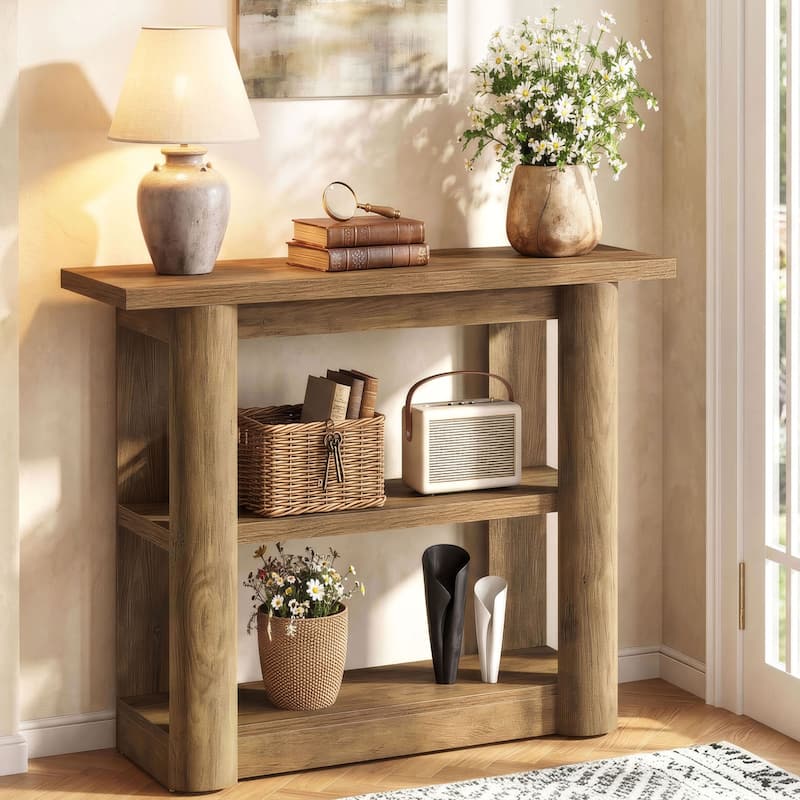 3 Tier Farmhouse Console Table, 47 Inch Small Entryway Table with Storage Shelves for Living Room, Foyer