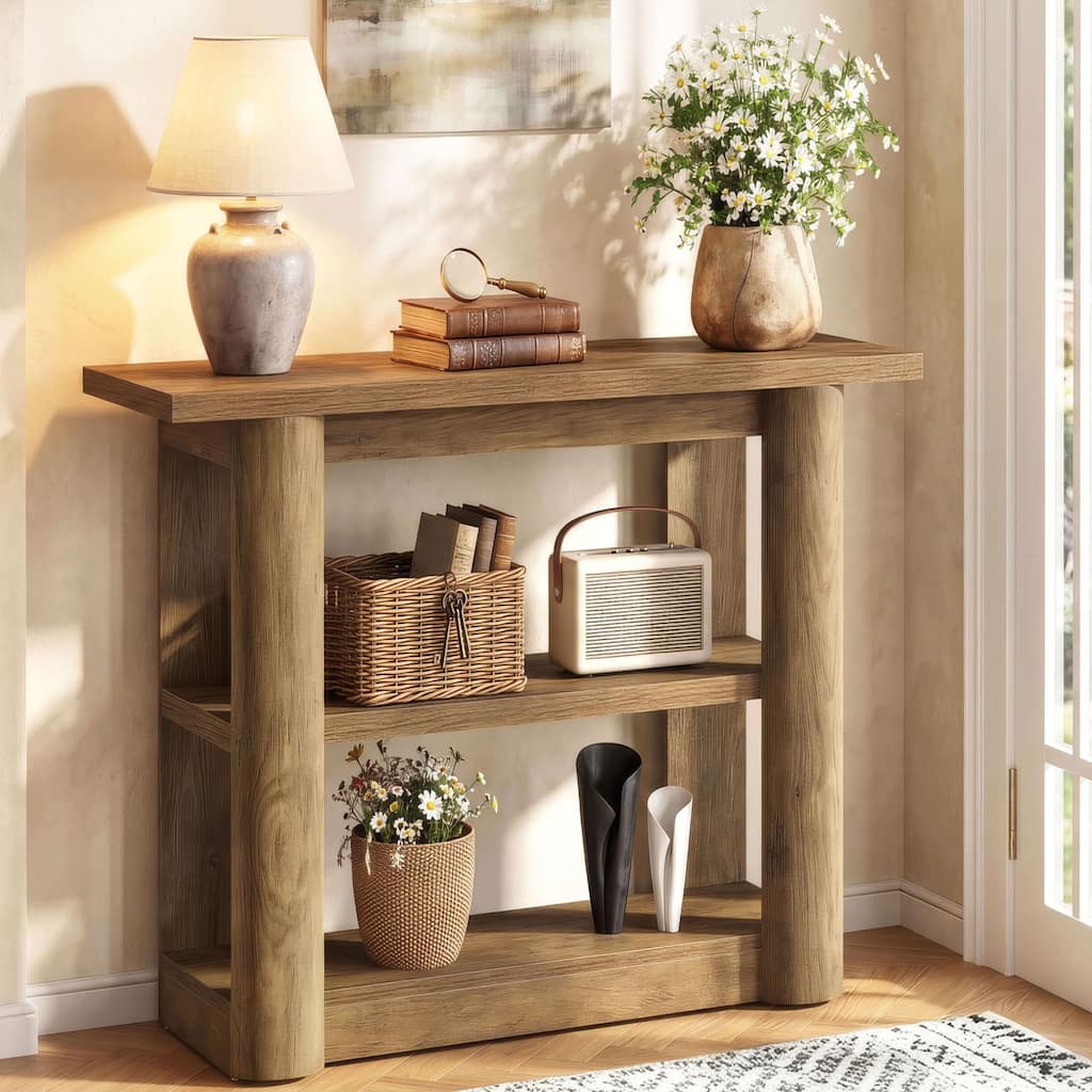 47 Inch Narrow Console Table with 3 Tier Storage Shelves for Entryway, Living Room, Foyer - 41.34" L x 11.81" W x 31.5" H