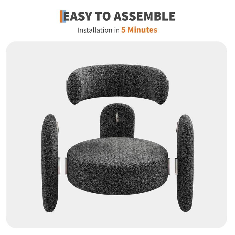 Accent Barrel Chair, Sherpa Upholstered Boucle Barrel Club Chair with Curved Backrest, Rubberwood Frame