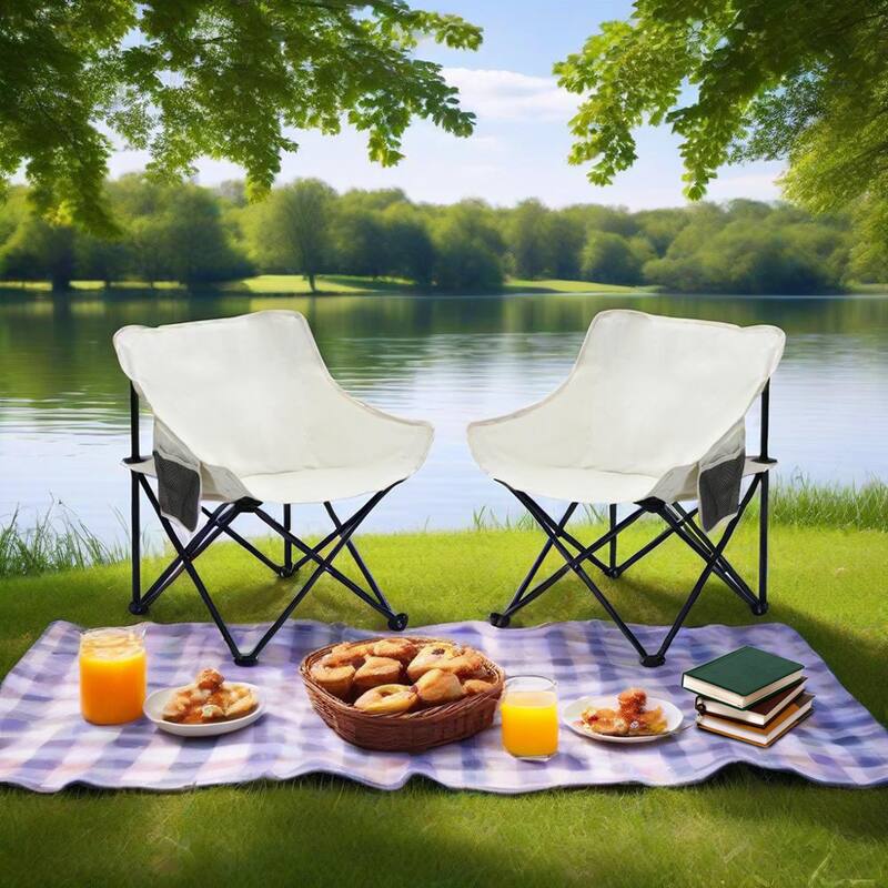 2PCS Outdoor Camping Chairs Folding/Portable,Carry Bag - Beige