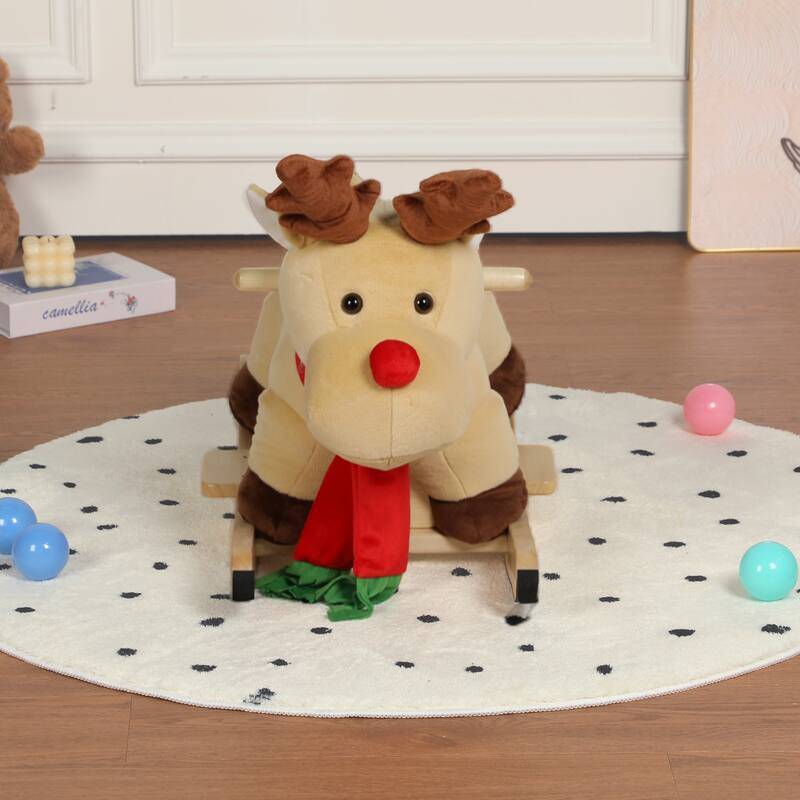 Anmytek Rocking Christmas Deer Toy Plush Interactive Toddler Rocker with Sound Motor Skills Gift