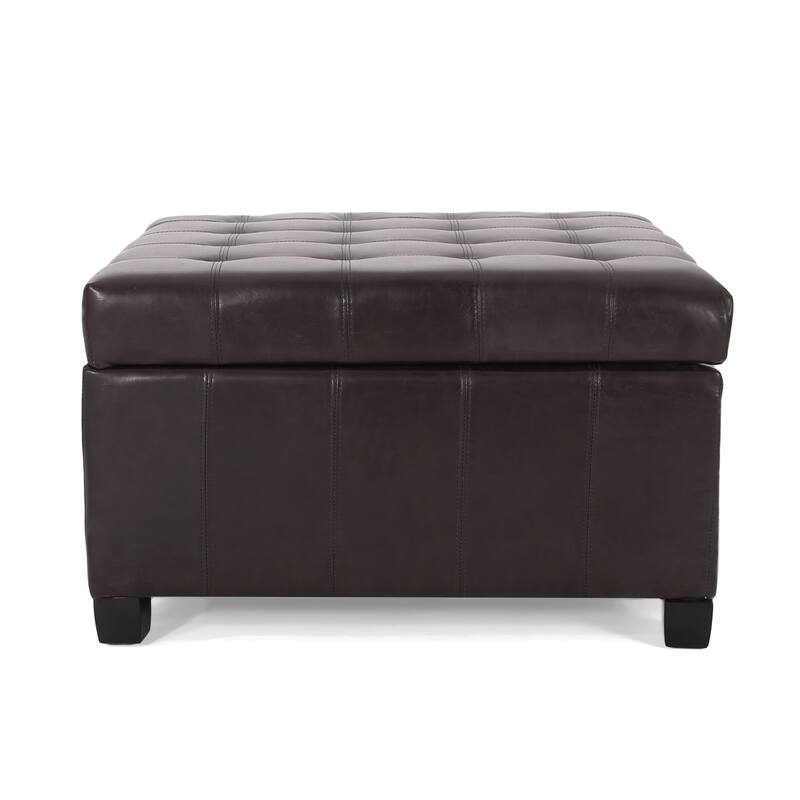 Upholstered Tufted PU Leather Storage Ottoman, Dark Brown