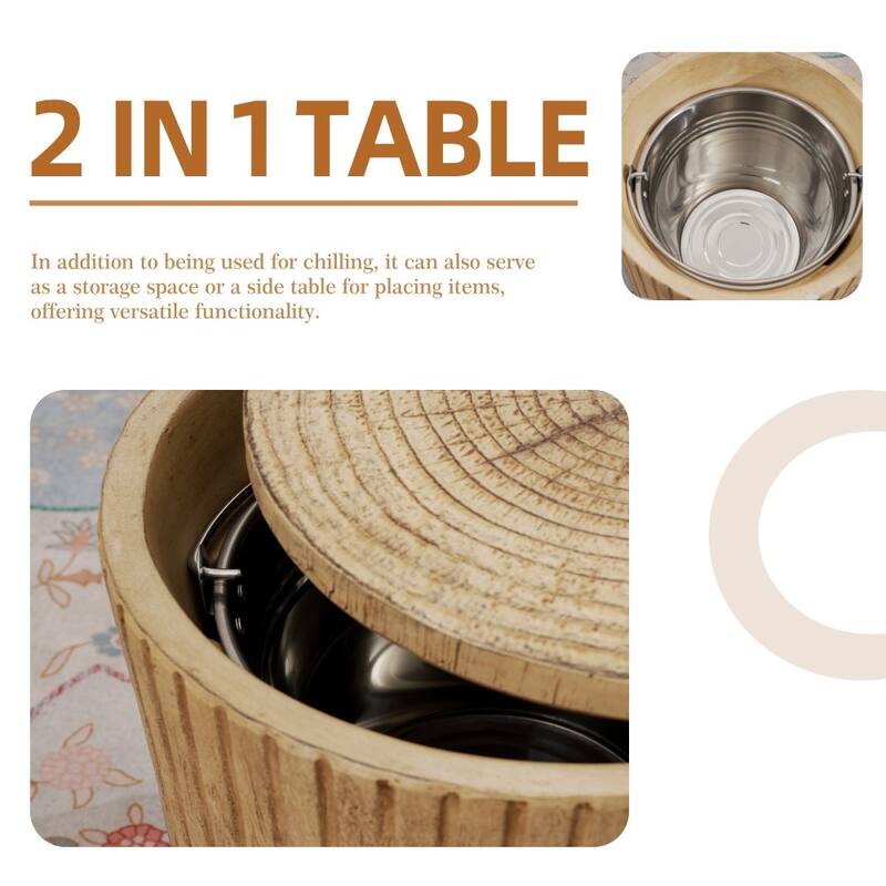 Modern Multi-functional Terrafab Composite Wood Finish Side Table with Ice Bucket