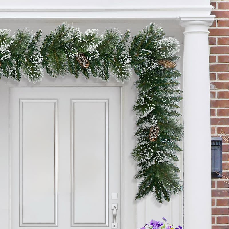 Puleo International 9 ft. x 10 in. Snowy Artificial Garland