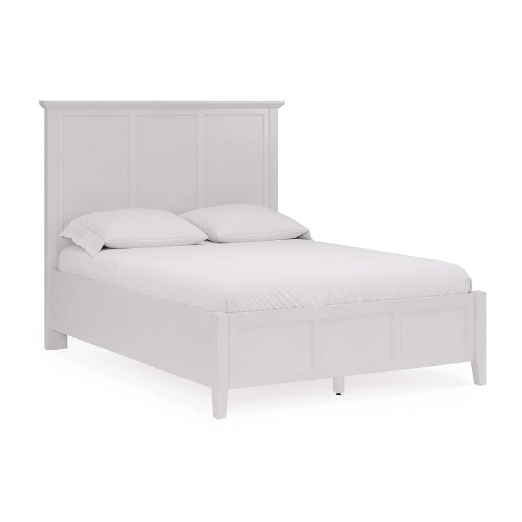 Fritz Queen Size Bed, Three Panel Design, Beveled Top, Brilliant White Wood