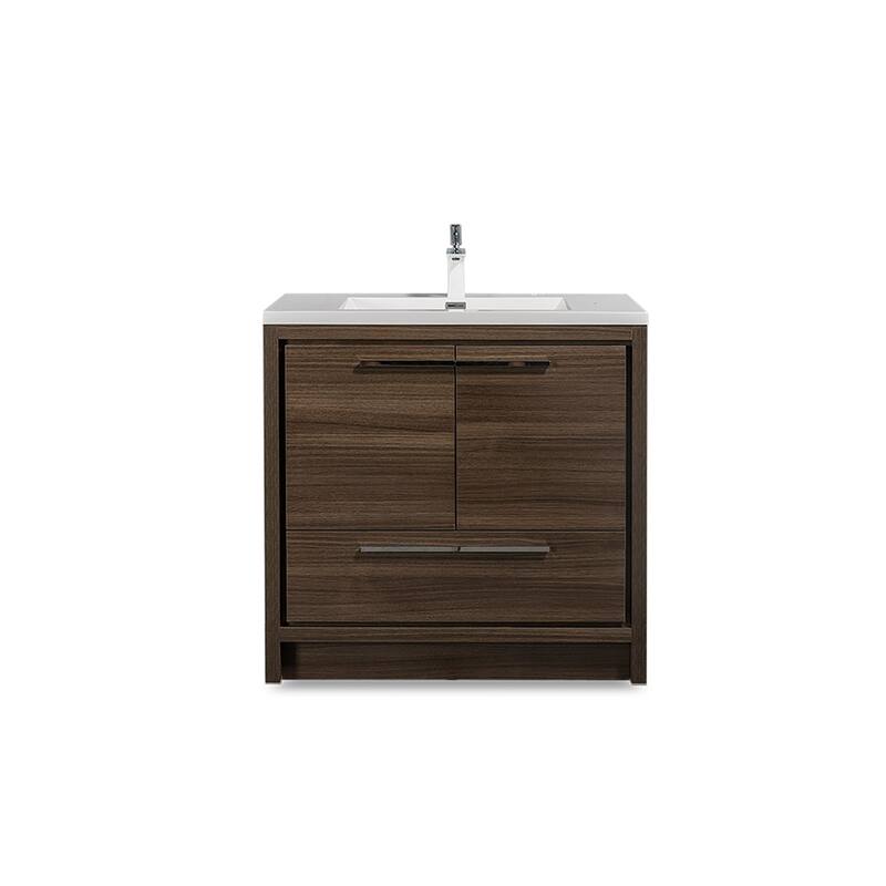 Freestanding Bathroom Vanity Set in Grey Oak with Integrated Solid Surface Sink