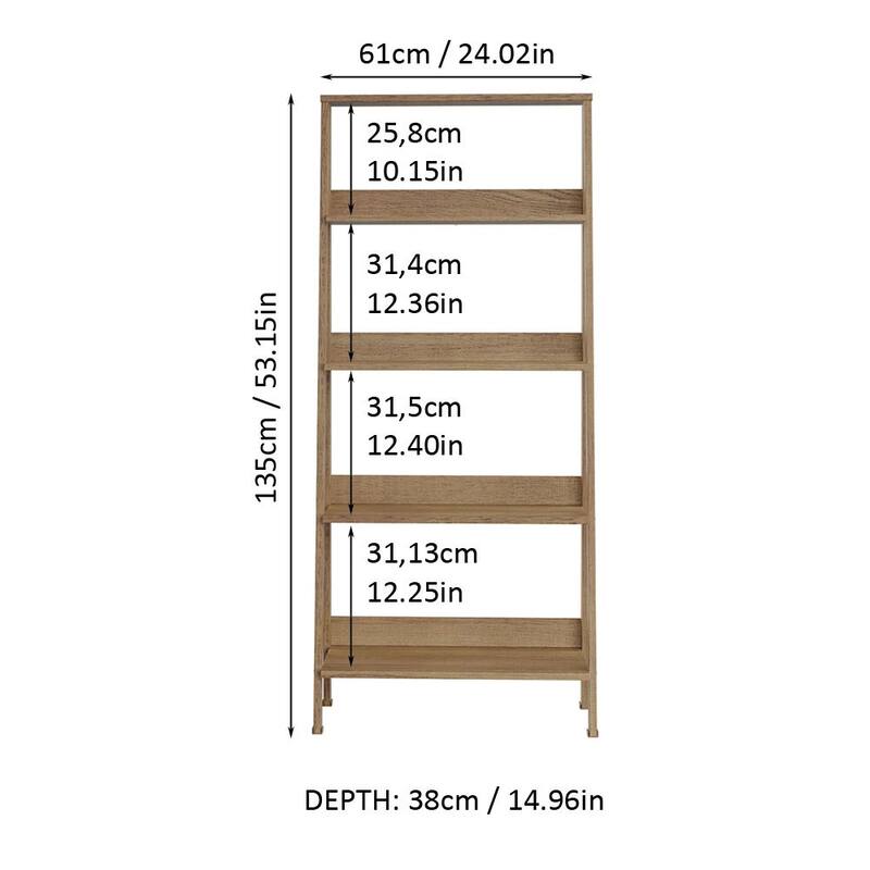 Madesa Modern 5-Tier Ladder Shelf Pantry Storage Space 24 Inch Free Standing Bookshelf Home Office Study Room and Kitchen