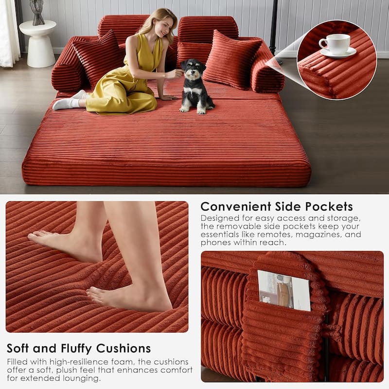 Convertible Sleeper Sofa Bed, 78.5" Corduroy Foldable Loveseat Sofa, King Size Floor Mattress Couch, No Assembly Required