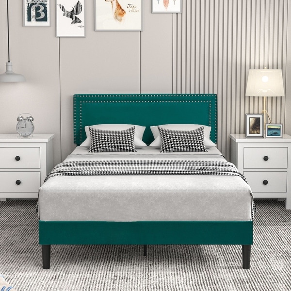 Upholstered Platform Bed Frame with Adjustable Headboard