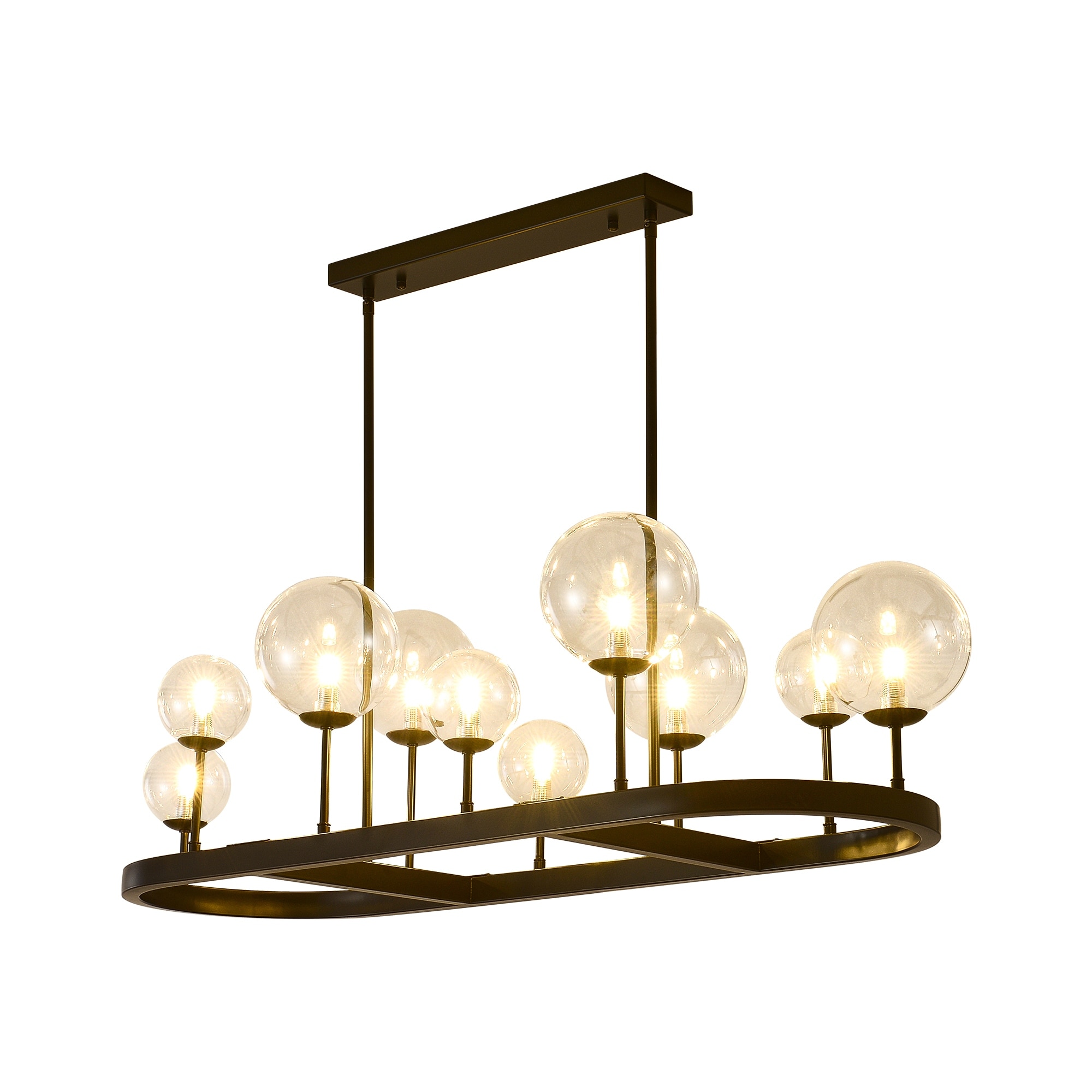 10 - Light Modern Black Chandelier, Oval Frame with Clear Glass Globes - Matte Black