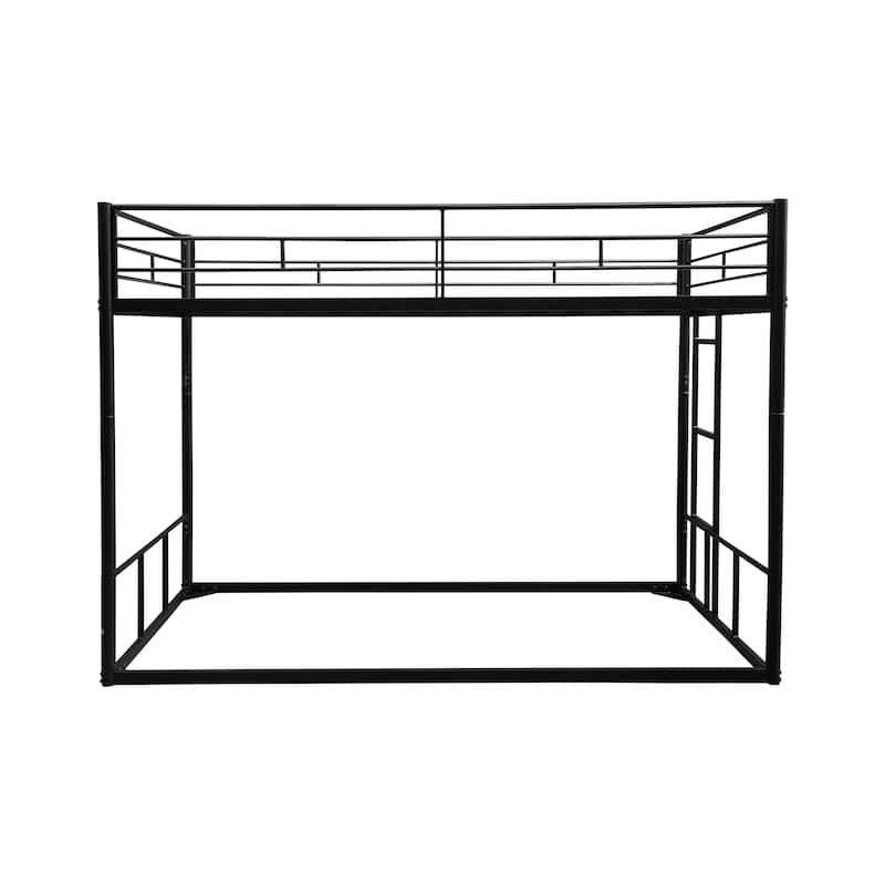Black Twin over Twin Size Steel Bunk Bed with Fence