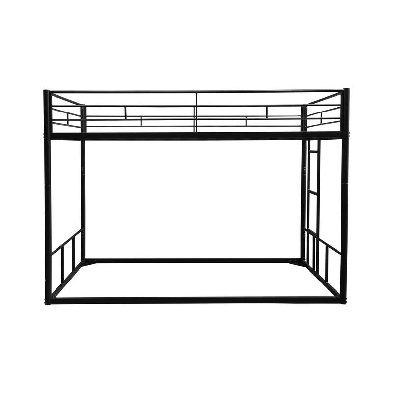 Twin Bunk Bed Low Metal Floor Bunk Bed with Built-in Ladder, High Guardrail