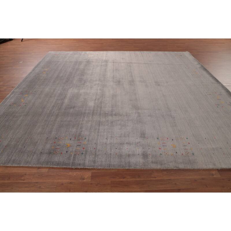 Gabbeh Oriental Area Rug Handmade Beige / Ivory Silk Carpet - 7'7"x 9'9"