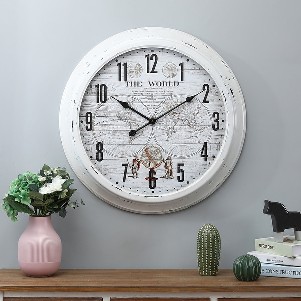 World Iron and Glass White Wall Clock - 27.6in Dia.. Opens flyout.