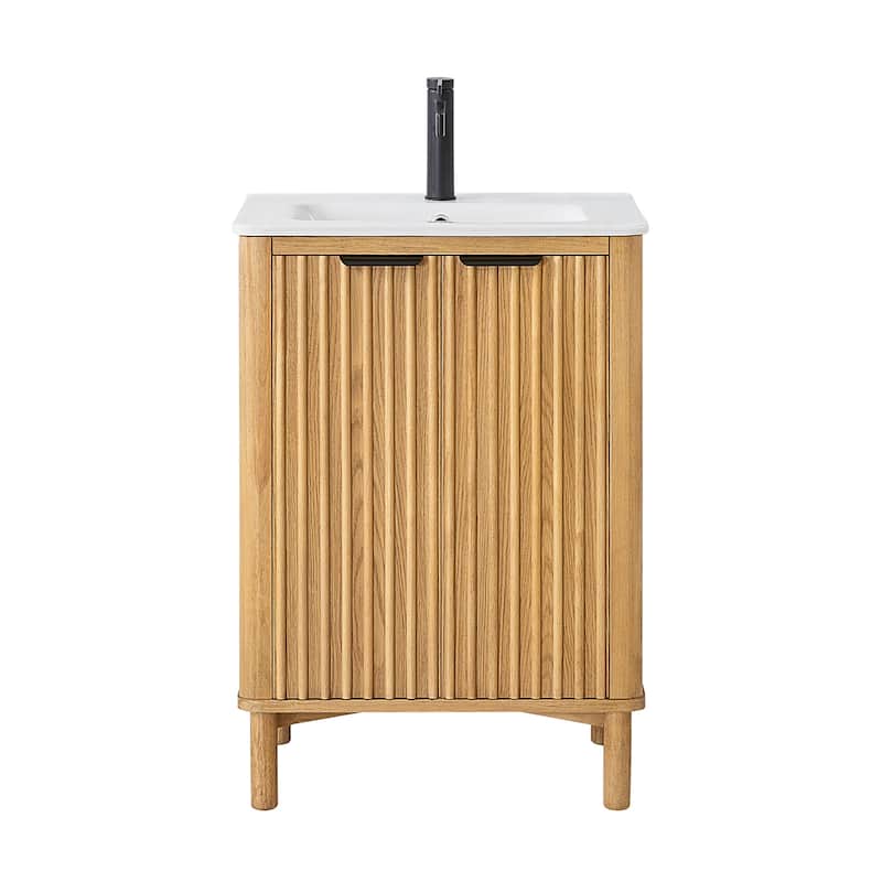 Miseno MV-MUMB24-WHT Mumbai 24" Free Standing Single Basin Vanity Set - Oak Weathering Light Brown - Oak Finish