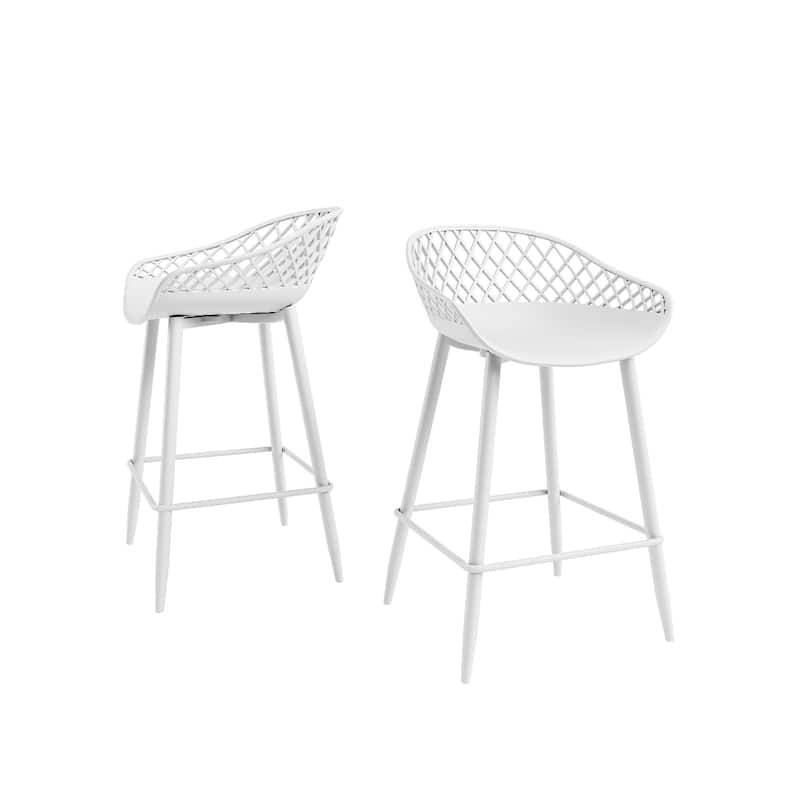 Kurv™ Mid-Century Modern Counter Stool with Steel Legs for Indoors or Outdoors - Set of 2