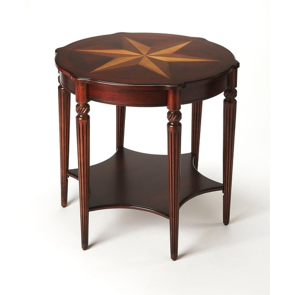 Solid Wood Lightly Distressed Accent Table in Plantation Cherry Finish. Opens flyout.