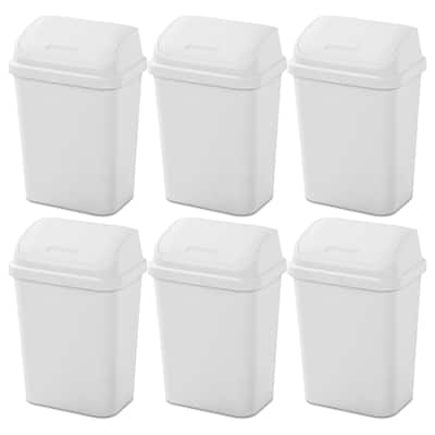 Sterilite 7.8 Gallon SwingTop Kitchen Wastebasket Trash Can, White (6 Pack)